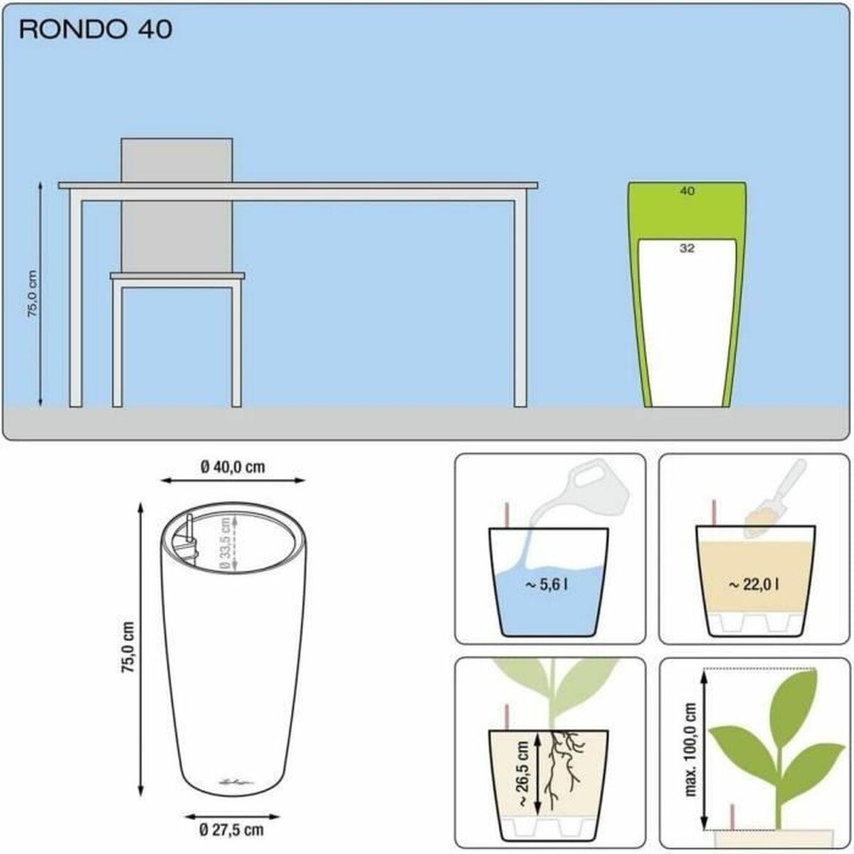 Tegla za samozalijevanjem Lechuza Antracitna Ø 40 x 75 cm Plastika